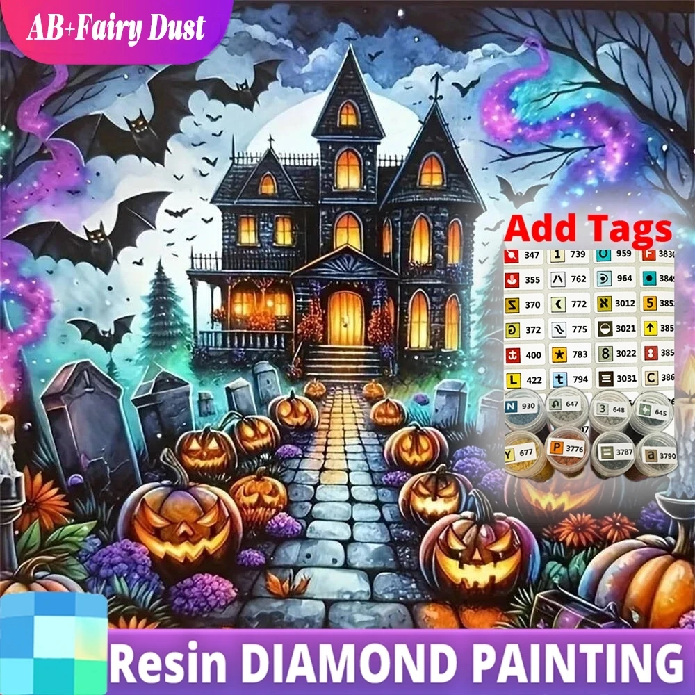 

Resin AB Fairy Dust 5D DIY Diamond Painting House Landscape Picture Of Rhinestones Pumpkin Mosaic Castle Embroidery Halloween Gi