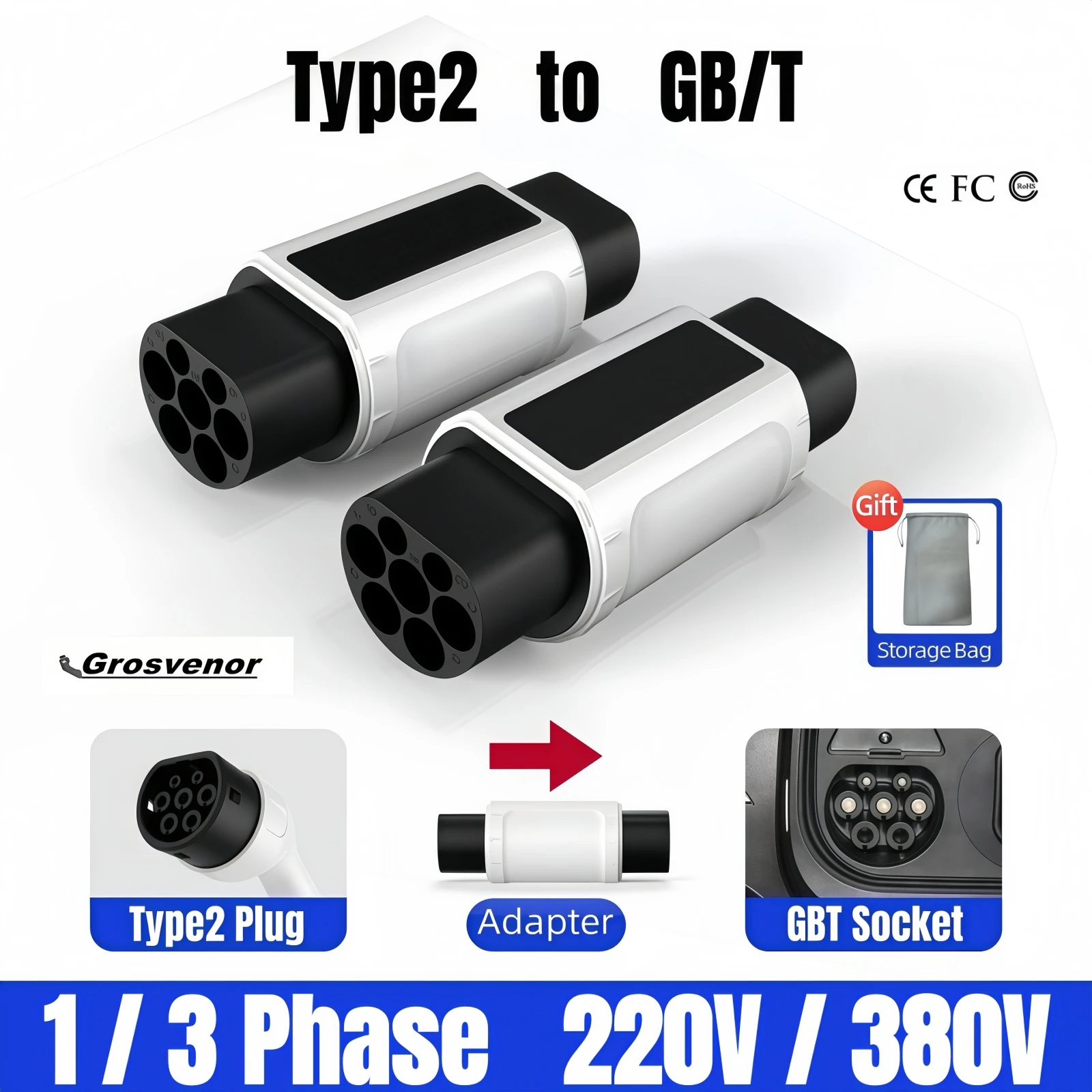 New EV Charger Adapter Type2 IEC62196-2 to GB/T Converter for China Standard Electric Vehicle Charging EV Connector 16A 32A