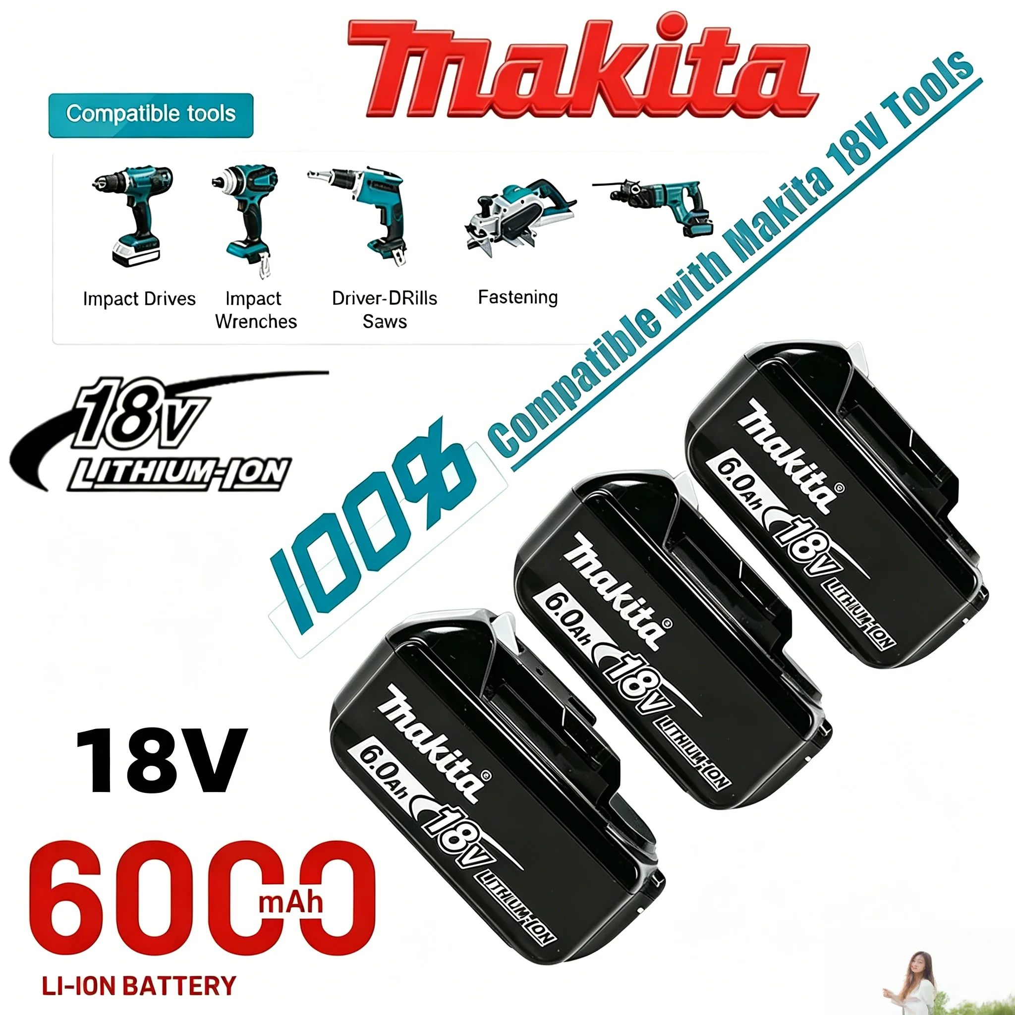 6Ah 18V Rechargeable Battery 5.0Ah Lithium Ion BL1860 for Makita Battery BL1850 BL1880 BL1860B LXT400 Power Tools Batteries P108