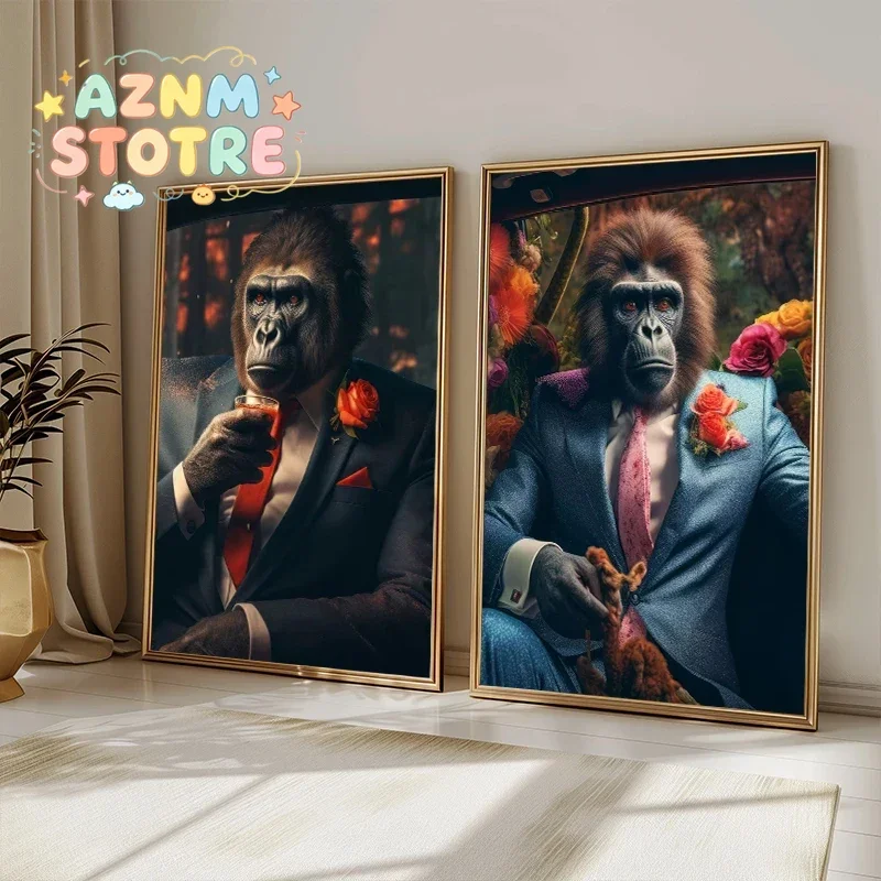 Pôsteres e Impressões em Tela de Leão Fashion com Terno, Arte de Parede, Pintura de Arte Moderna de Tigre Exuberante, Imagem de Animais Elegantes para Decoração de Ambientes
