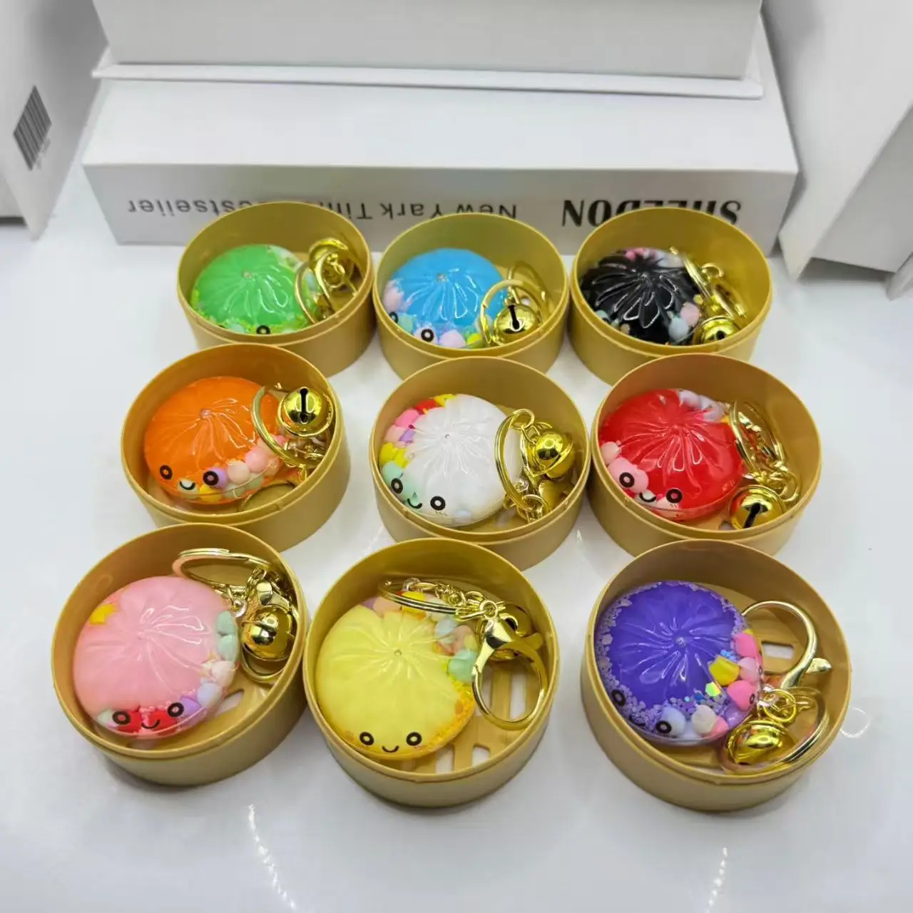 

New model style colorful facial expression bun simulation Cha siu bao key chain small cage bun toy pendant
