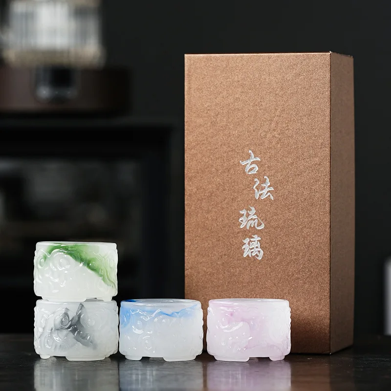 

4-piece set Glazed Jade Porcelain Master Cup Home Office Teacup Tea Cup Personal Cup Gift Box Gift Companion Gift