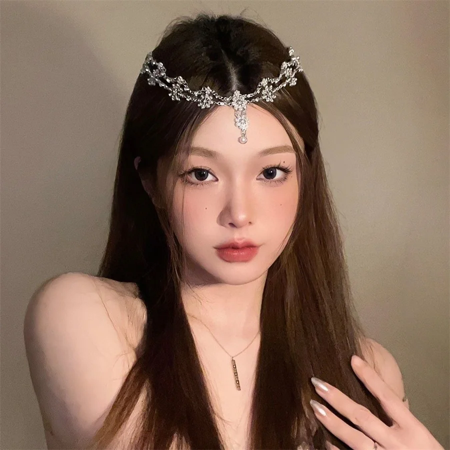 Bohemia Sweet Wedding Headpiece Crystal Bridal Head Chain Tiara Hair Jewelry for Women Rhinestone Forehead Headband Accessories