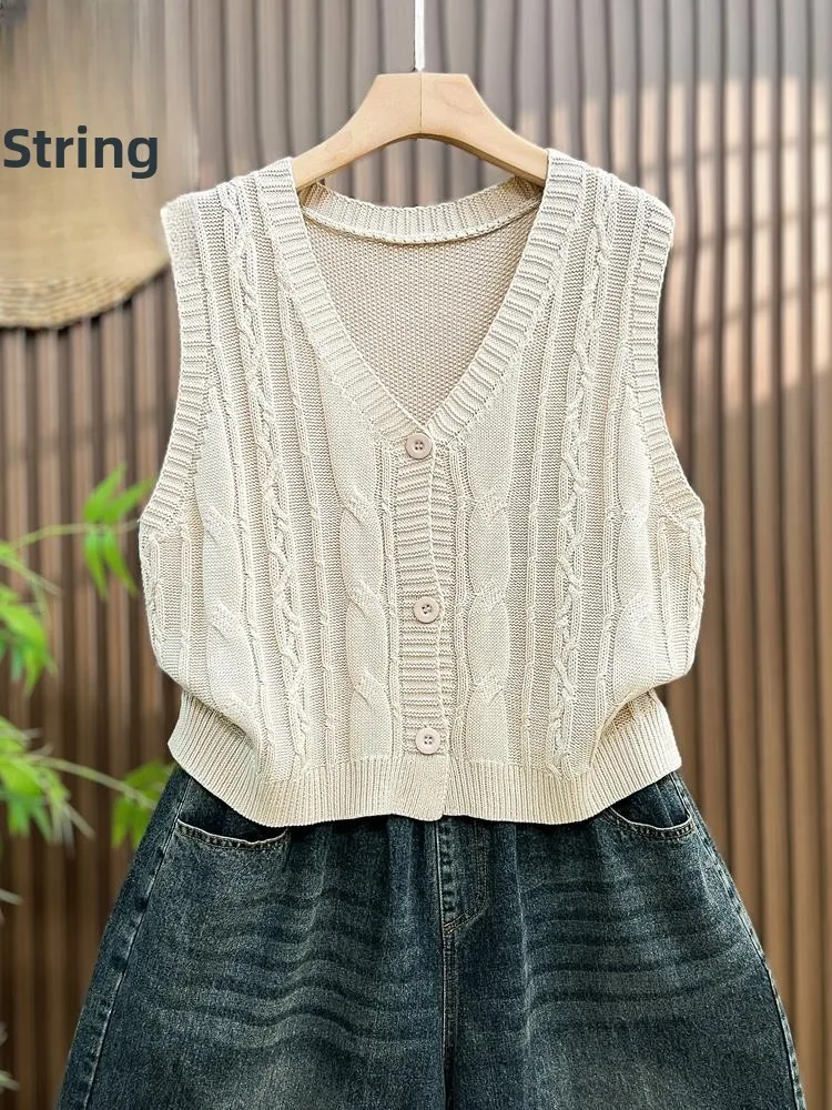 

Faionable вязаный тонкий жилет для женщин, свободный топ большого размера, весна-осень, простой круглый жилет Ne