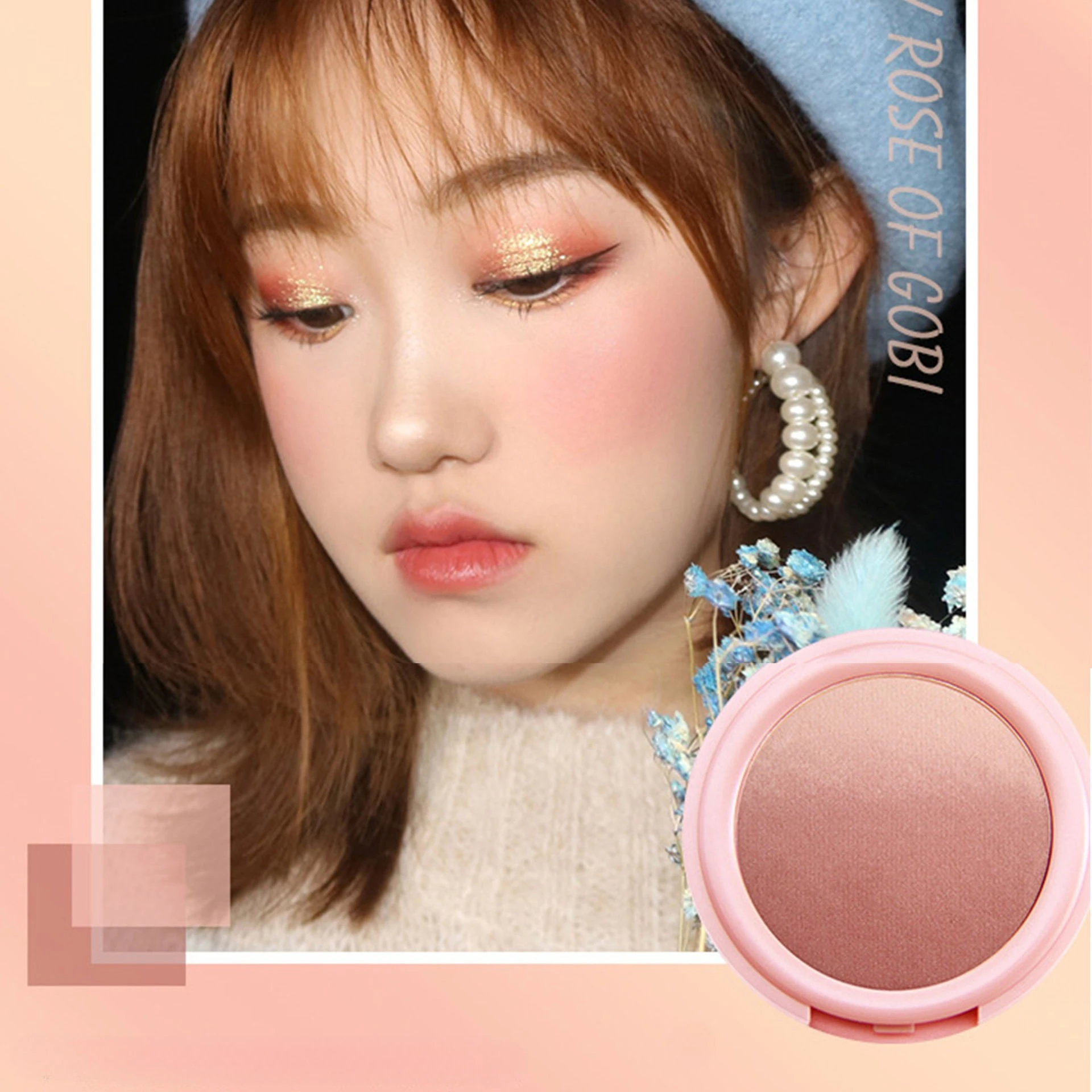 

Makeup sweet pink gradual change blush nude makeup natural improvement complexion two-color blush disc rouge Cosmetics