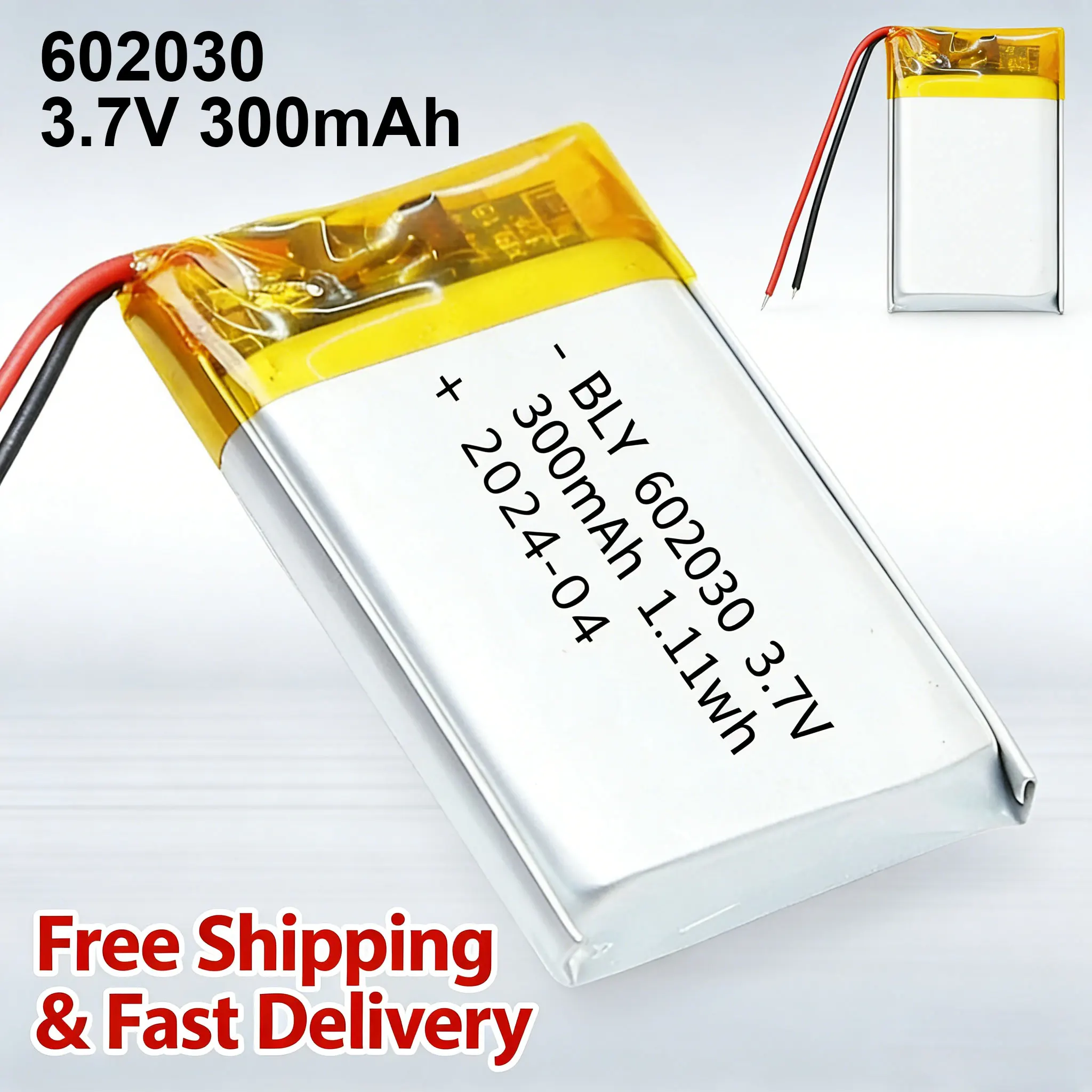 

602030 3.7V 300mAh Rechargeable Li-Polymer Battery Real Capacity for Toys LED Light Bluetooth Speaker