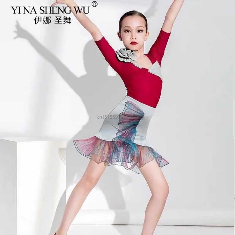 Dziewczęcy strój do tańca latynoamerykańskiego salsa rumba samba, 2-częściowy zestaw, sukienka balowa z frędzlami dla dzieci, strój na konkurs taneczny dla dziewcząt, strój do tańca latynoamerykańskiego.