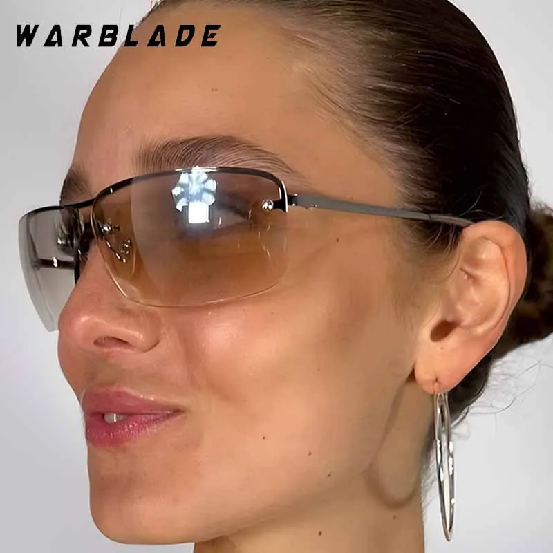 

Luxury Rimless Oval Women Sunglasses Multi-color Lenses Metal Double Bridge Y2K Men Sunglass Travel Party Eyewear Female UV400