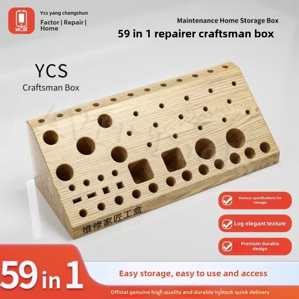 YCS New 59IN1 Multi Specification Wooden Storage Box Screwdriver Tweezers Soldering Oil Handle Desktop Part Are Easy to Organize