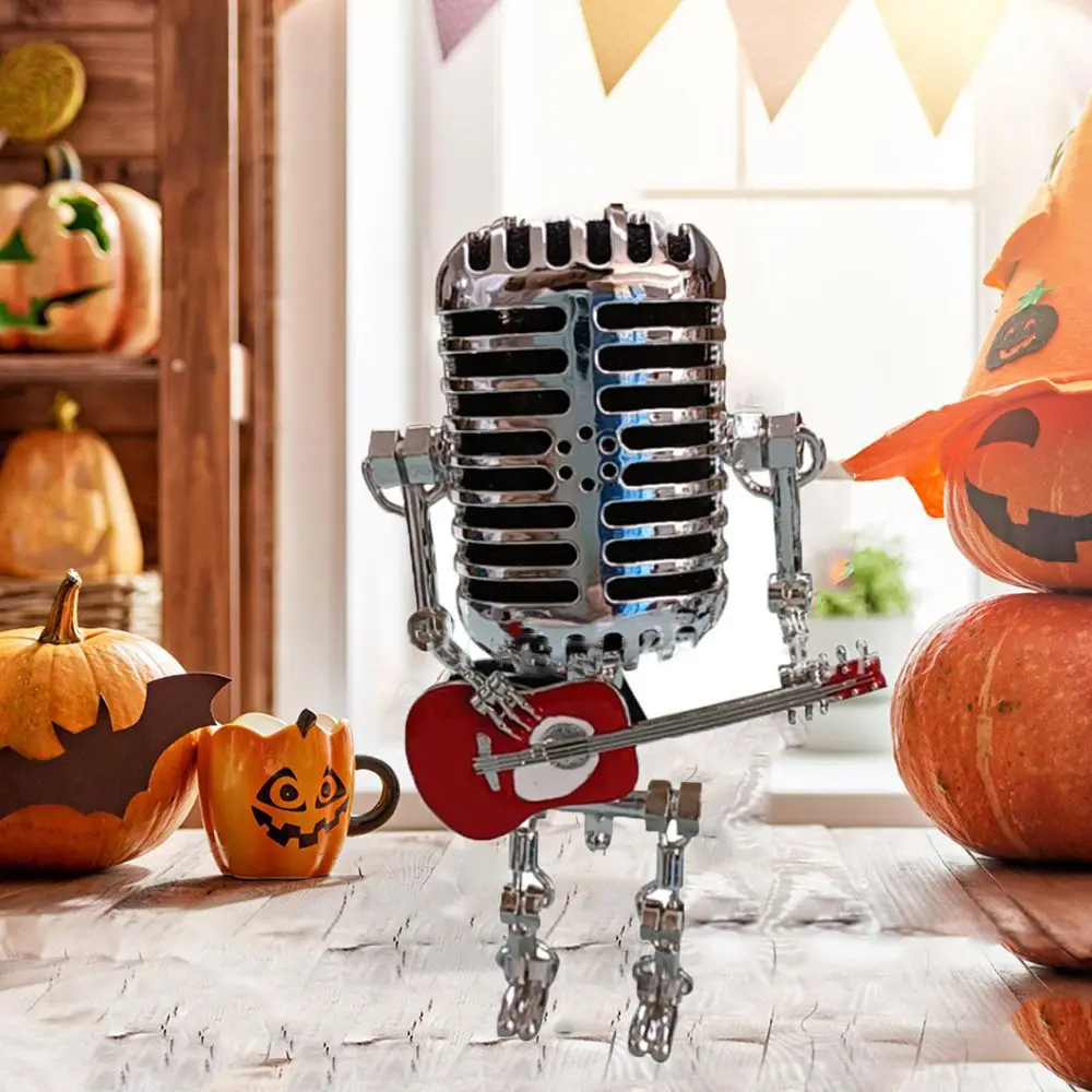 Vintage Microphone Robot Lamp Play Guitar Desk LED Lamp Lights Vintage Miniatures Crafts Lighting Office Home Decoration