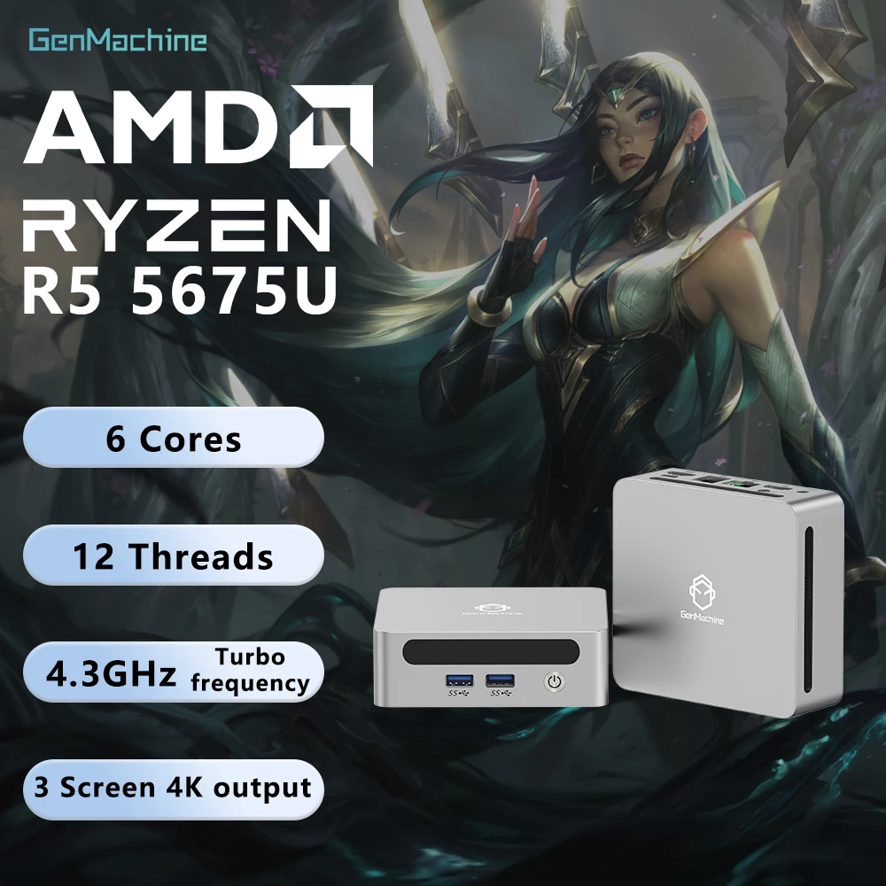 

Genmachine Mini PC with AMD Ryzen 5 5675U 6 Core 12 Thread, 4.30GHz,TDP:15W Diy Gaming Computer 4K Output, WiFi6, Portable