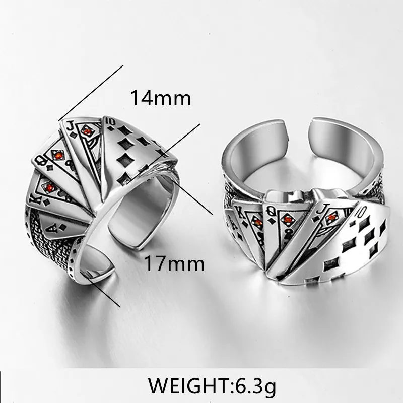 New Vintage Opening Rings For Women Men Playing Card Finger Stainless Steel Lucky Poker Ring Fashion Party Jewelry Gifts