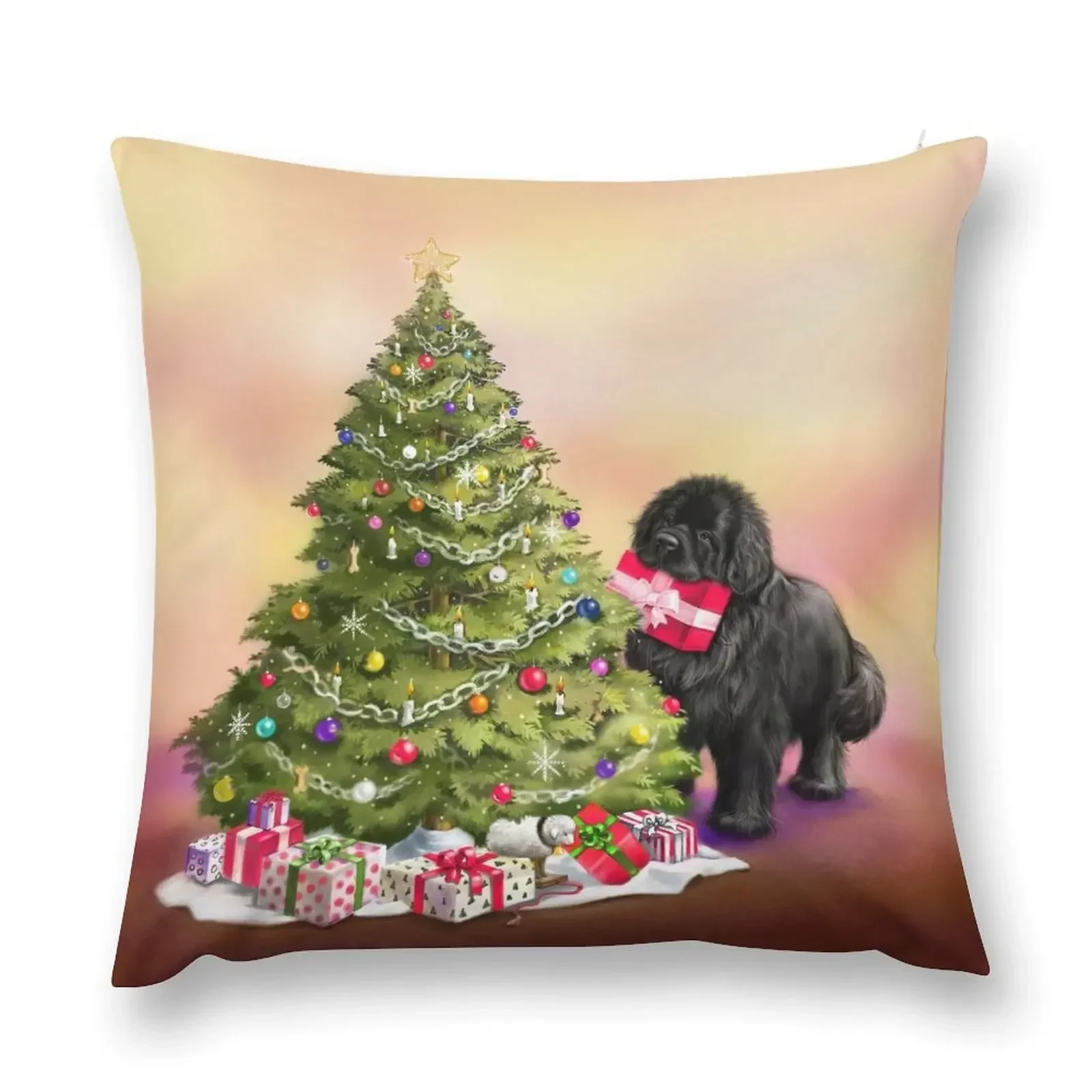 Newfie and Christmas Presents and Tree Throw Pillow Cushion Cover Set Pillowcases Custom Cushion pillow