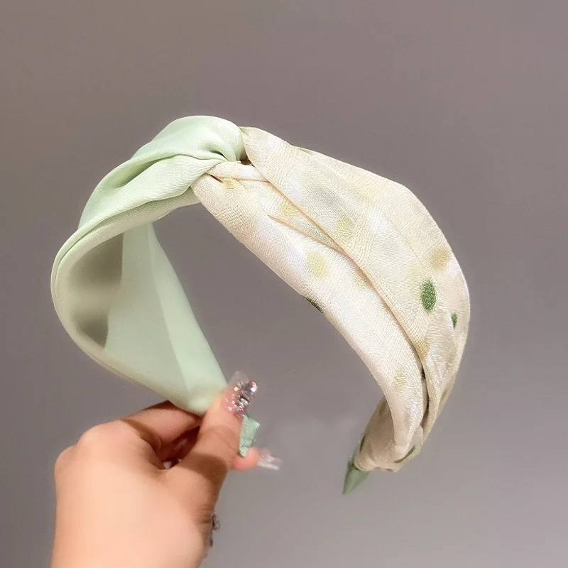 

Summer Fresh Green Polka Dot Cross Headband Hair Accessories Fashionable Pressed Hair Hairbands Versatile Hairpin Hair Headwear