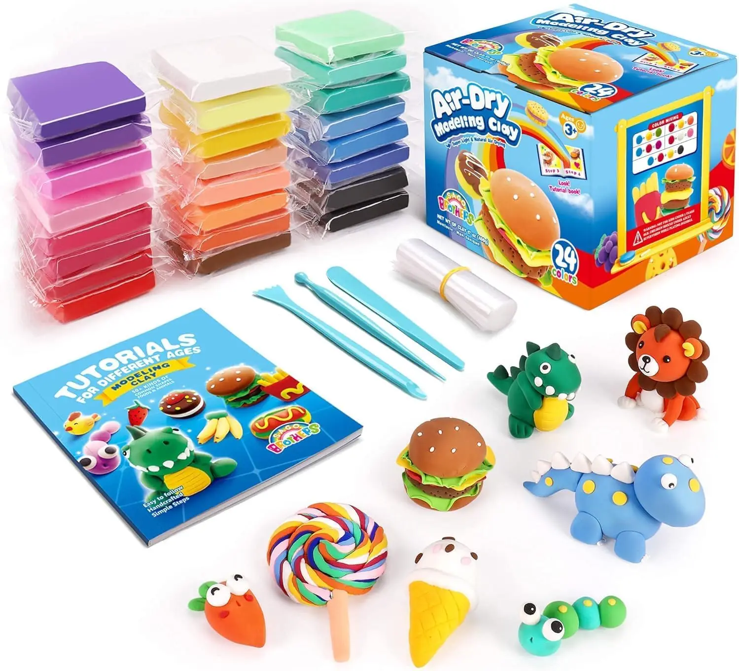 Kit de Arcilla Seca al Aire de 24 Colores para Niños, Arcilla Mágica para Modelar sin Necesidad de Hornear con Tutorial de 72 Páginas, Regalo Creativo de Artes y Manualidades para Niños y Niñas