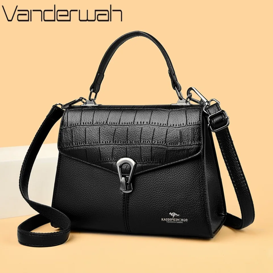 Genuine Brand Fashion Women Solid Color PU Handbag Crocodile Pattern Embossed Large Capacity Lightweight Crossbody Shoulder Bag