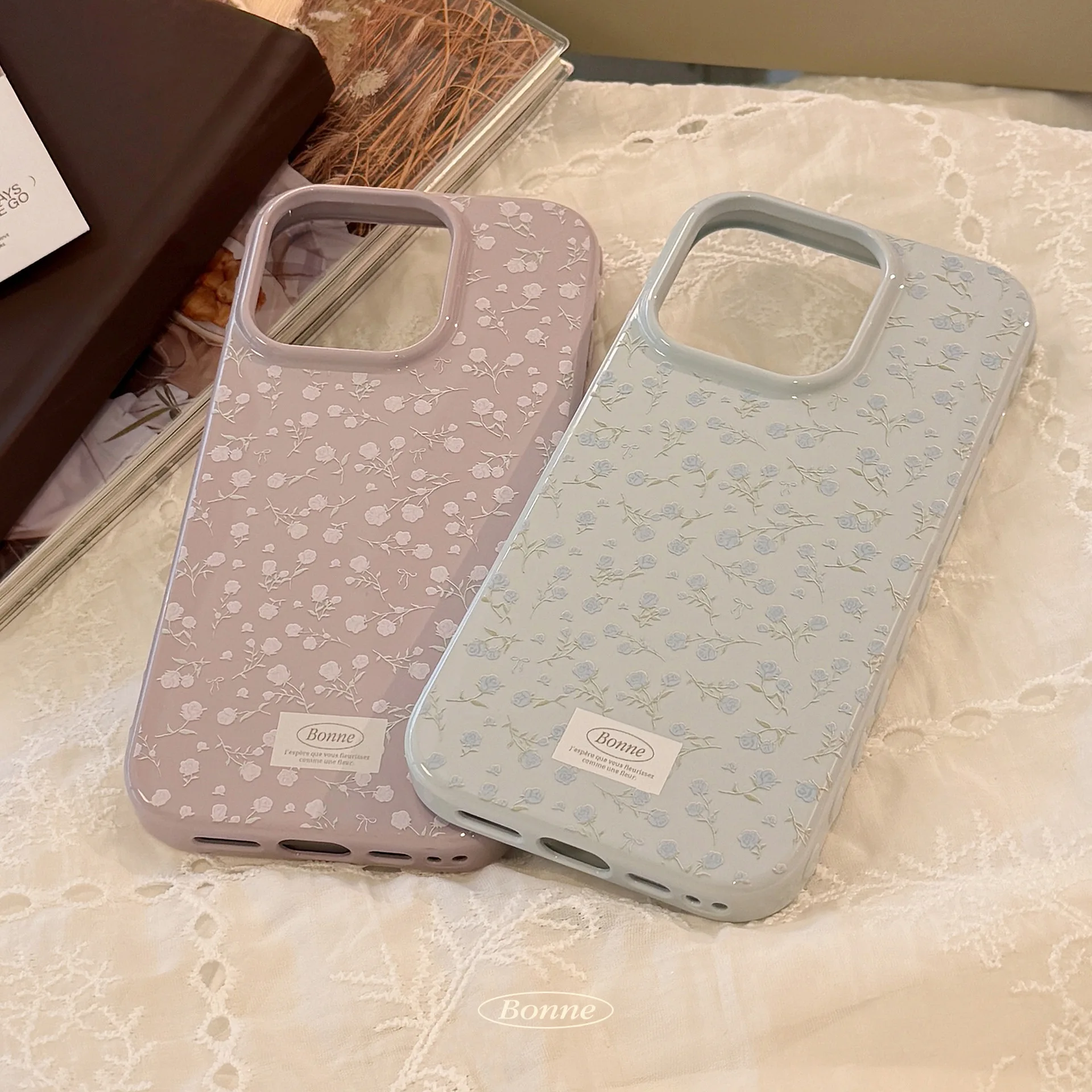 الكورية شاشة كاملة ريترو روز الزهور نمط لينة قضية الهاتف آيفون 16 15 14 13 12 17 برو ماكس للصدمات الغطاء الواقي #1