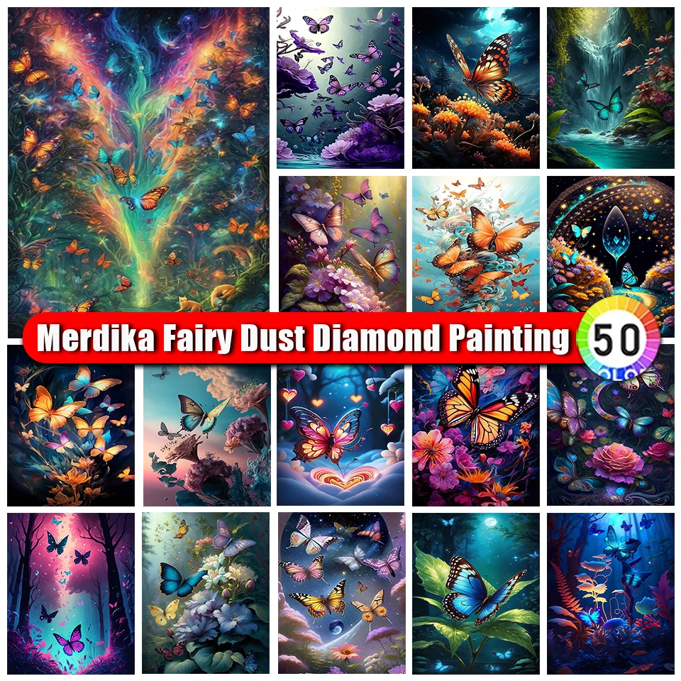 Merdika Fairy Dust Diamond Painting Butterfly Animal Picture Diamante 5D Diamond Mosaic Tree Scenery Handicraft Home Decoration