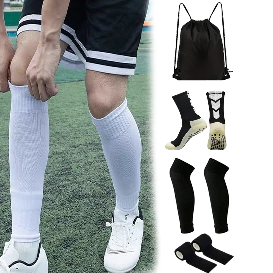 

4 шт., мужские и женские футбольные экипировки, спортивные нескользящие футбольные носки, спортивные бандажные эластичные носки, сумка для мяча на шнурке