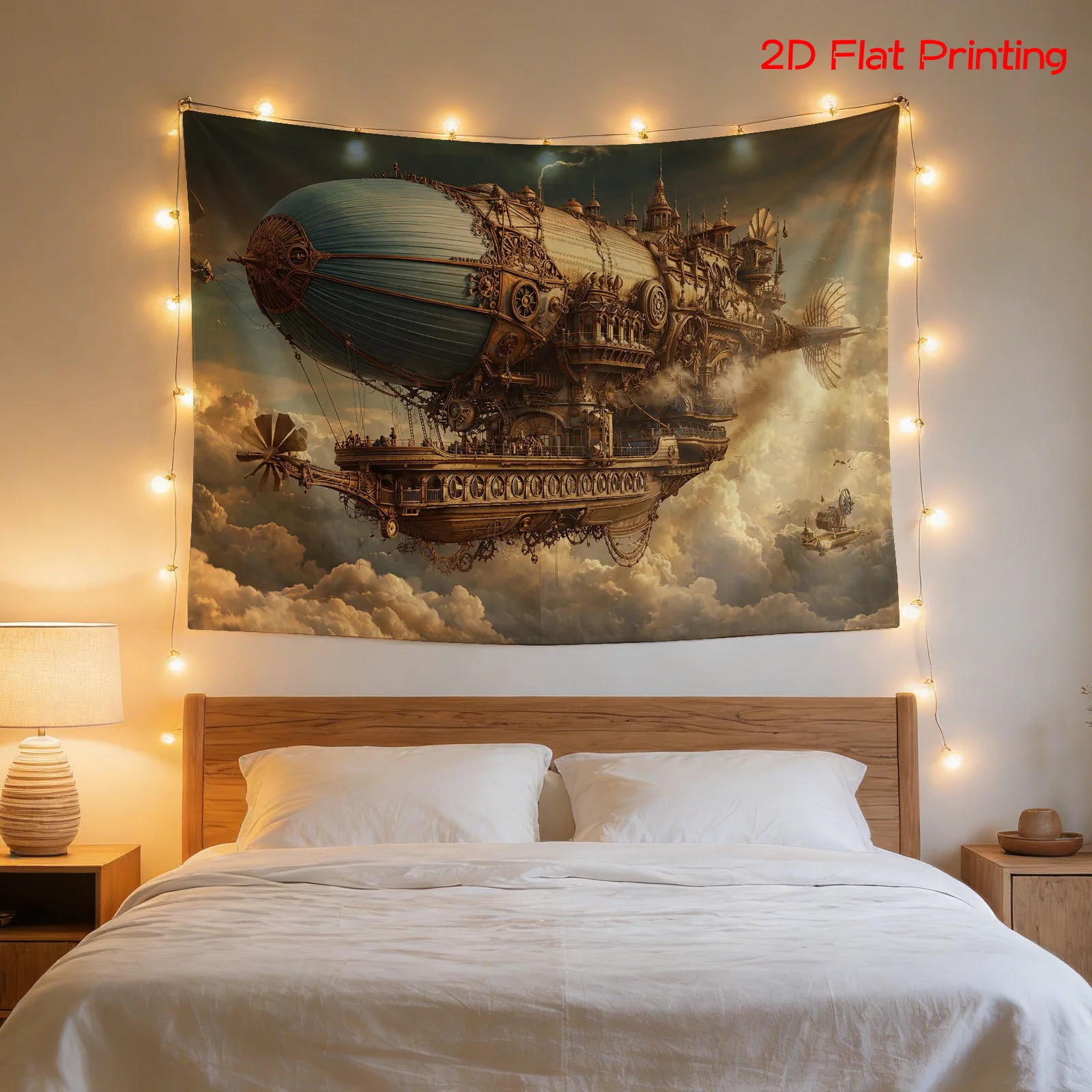 Large Steampunk Airship Zeppelin Tapestry Wall Hanging Gothic Industrial Decor Fantasy Victorian Retro Adventure Art Print for R