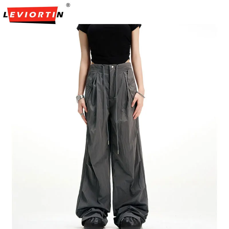 Drawstring Jogger Pants Mens Solid Color Casual  Style Elastic Waist Loose Wide leg Trousers Men