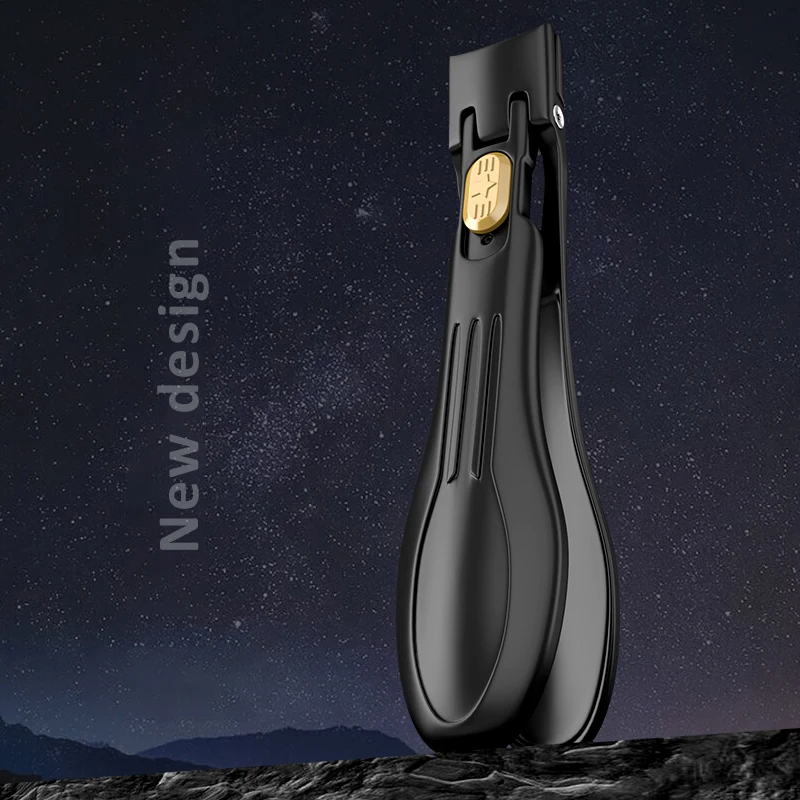 Black Non-Slip Textured Handle Large Size Nail Clippers, Metal Spring Retract Design, Widened Opening Blade, Thick Hard Nails