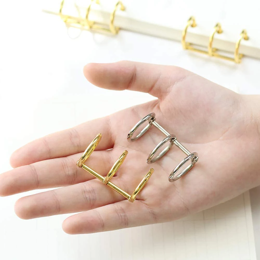 12 Pcs 3 Ring Book Rings Leaf Binders Office Book Rings Snap Split Hinged 20mm Inner Diameter Book Ring Gold