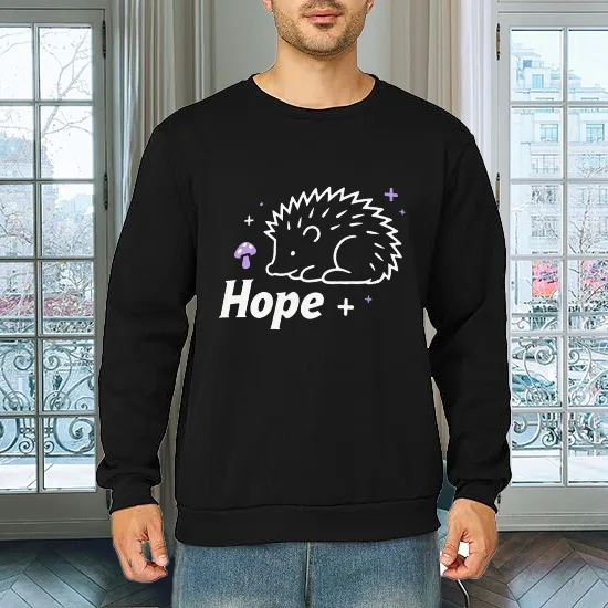 

T shirt for men autumn essentials Solid color Tops Long sleeves Graphic tee Hedgehog Hope Running Halloween Printed t shirt High