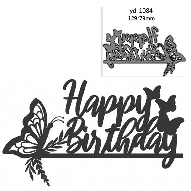 Corte de metal dados feliz aniversário animal borboleta decoração scrapbook papel artesanato faca molde lâmina perfurador estênceis