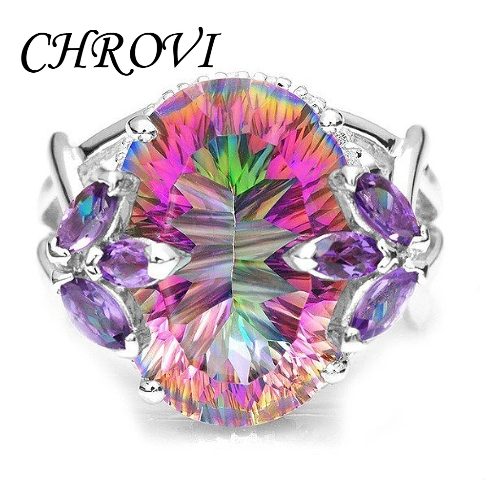 Exquisite 95% Pure Silver New Model with Seven-Color Zirconia Gemstones Princess Ring - Engagement Ring