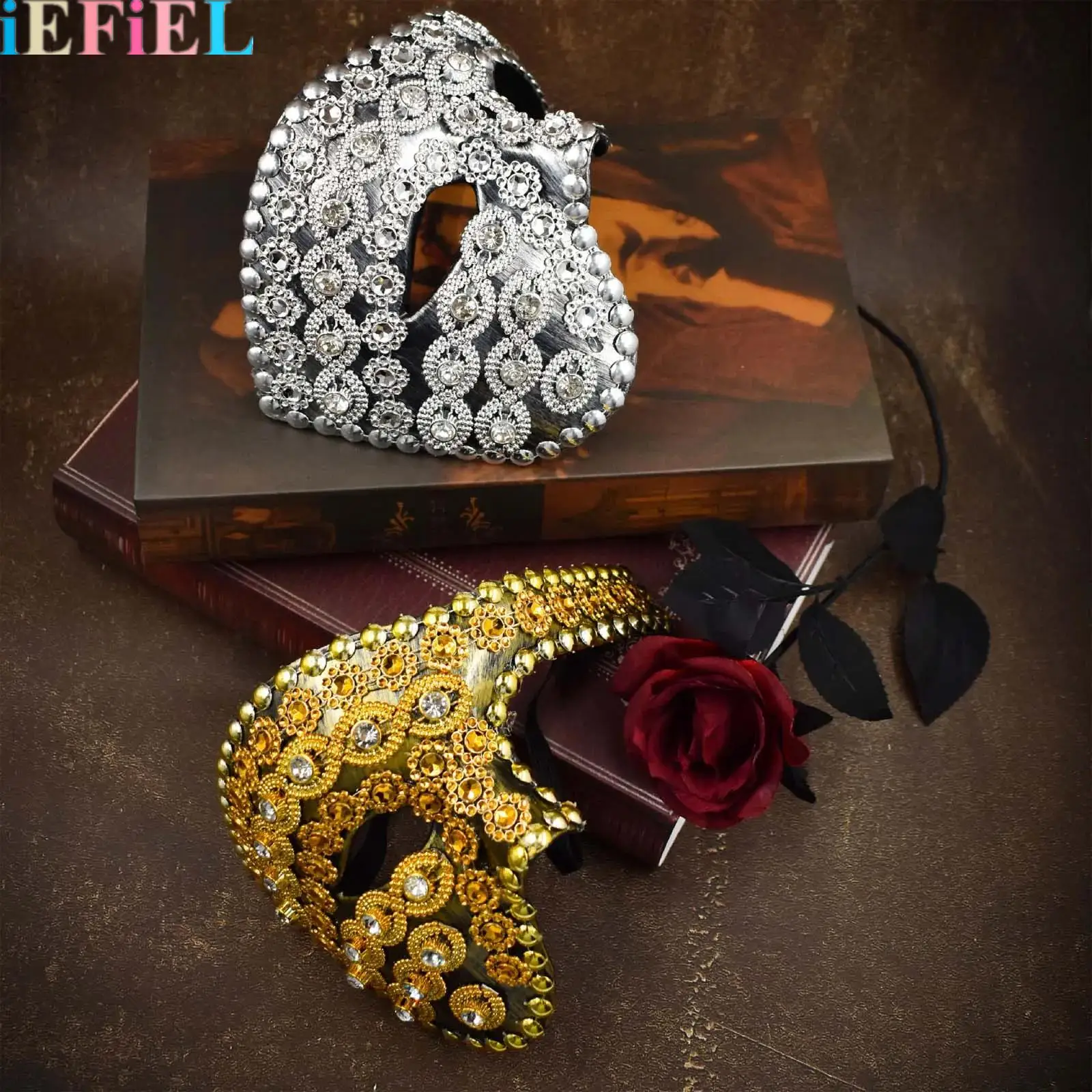 

Women Men Vintage One-eyed Half-face Rhinestones Mask Or Venetian Mask Opera Mask for Costume Party Mardi Gras Ball