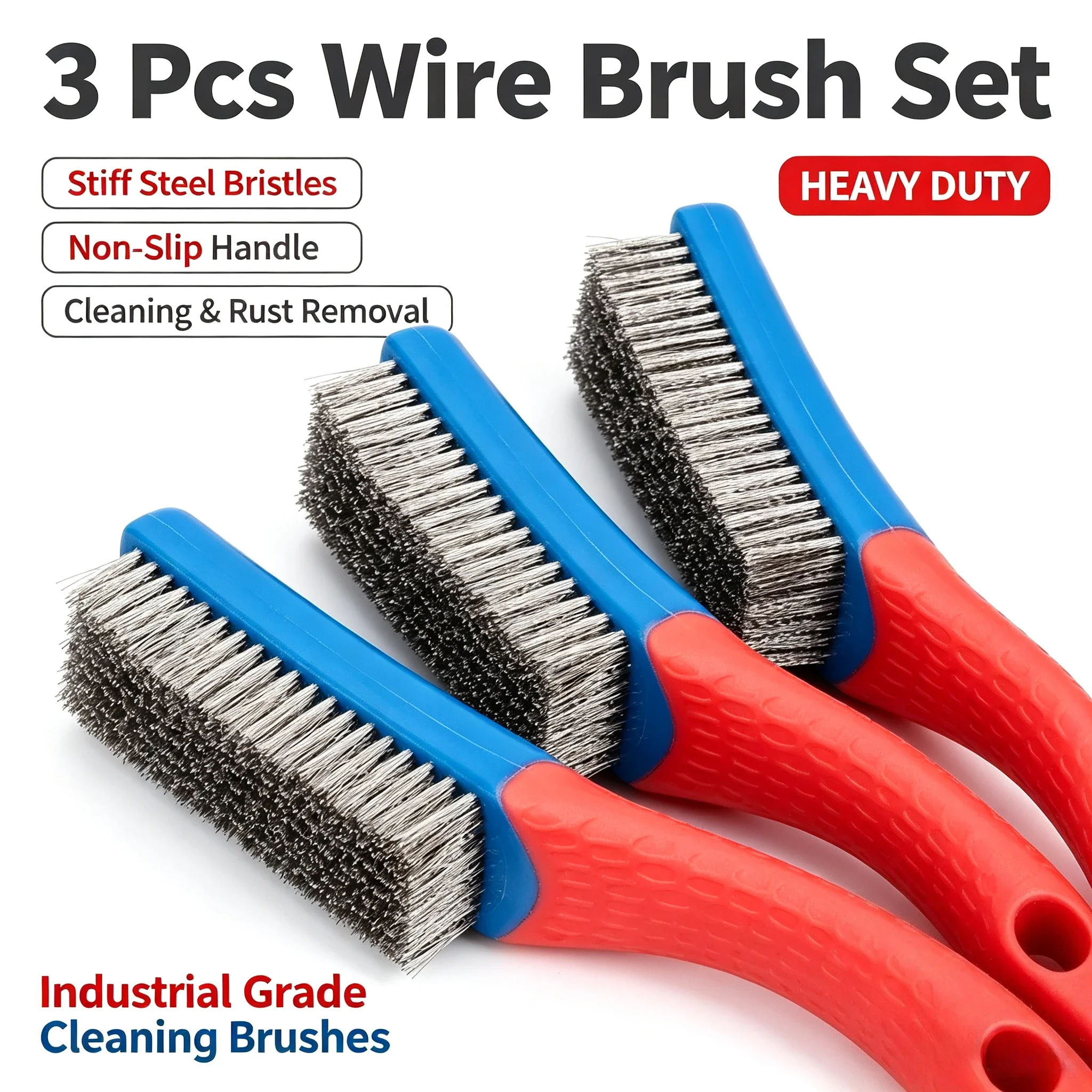 Heavy Duty Stainless Steel Wire Brush with Comfortable Plastic Handle - Perfect for Removing Rust, Welding Slag, Dirt, and Paint