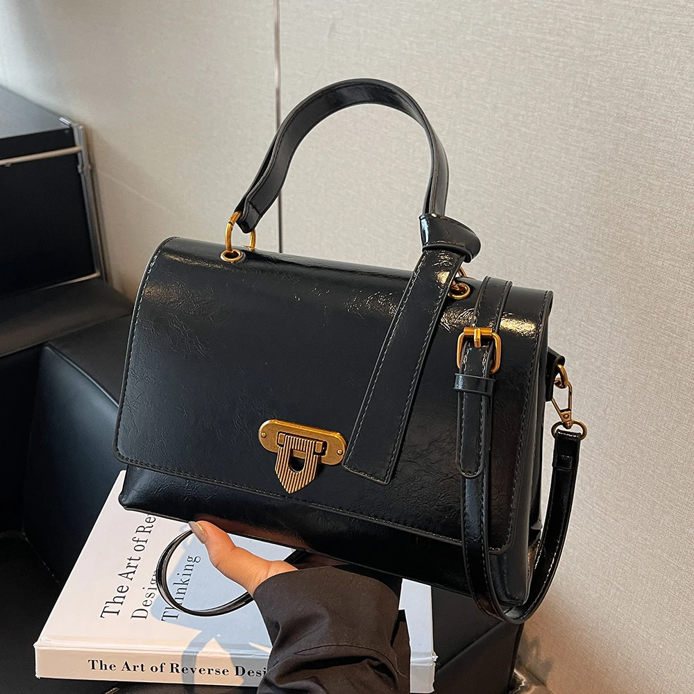 

High-end Buckle Women's Crossbody Bags Fashion Black Casual Square Traveling Handbags Trendy Large Capacity PU Shoulder Pack