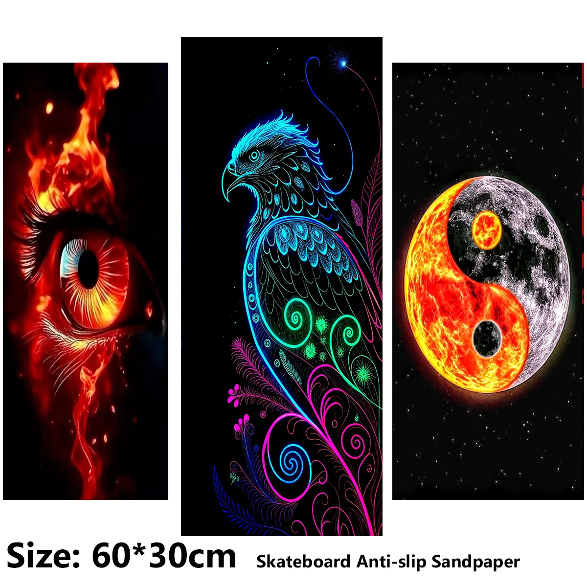 

Electric Scooter Anti-slip Sticker Sandpaper Skateboard Grip Tape Sheet 60*30cm Bright Eyes Tai Chi Parrot Pattern