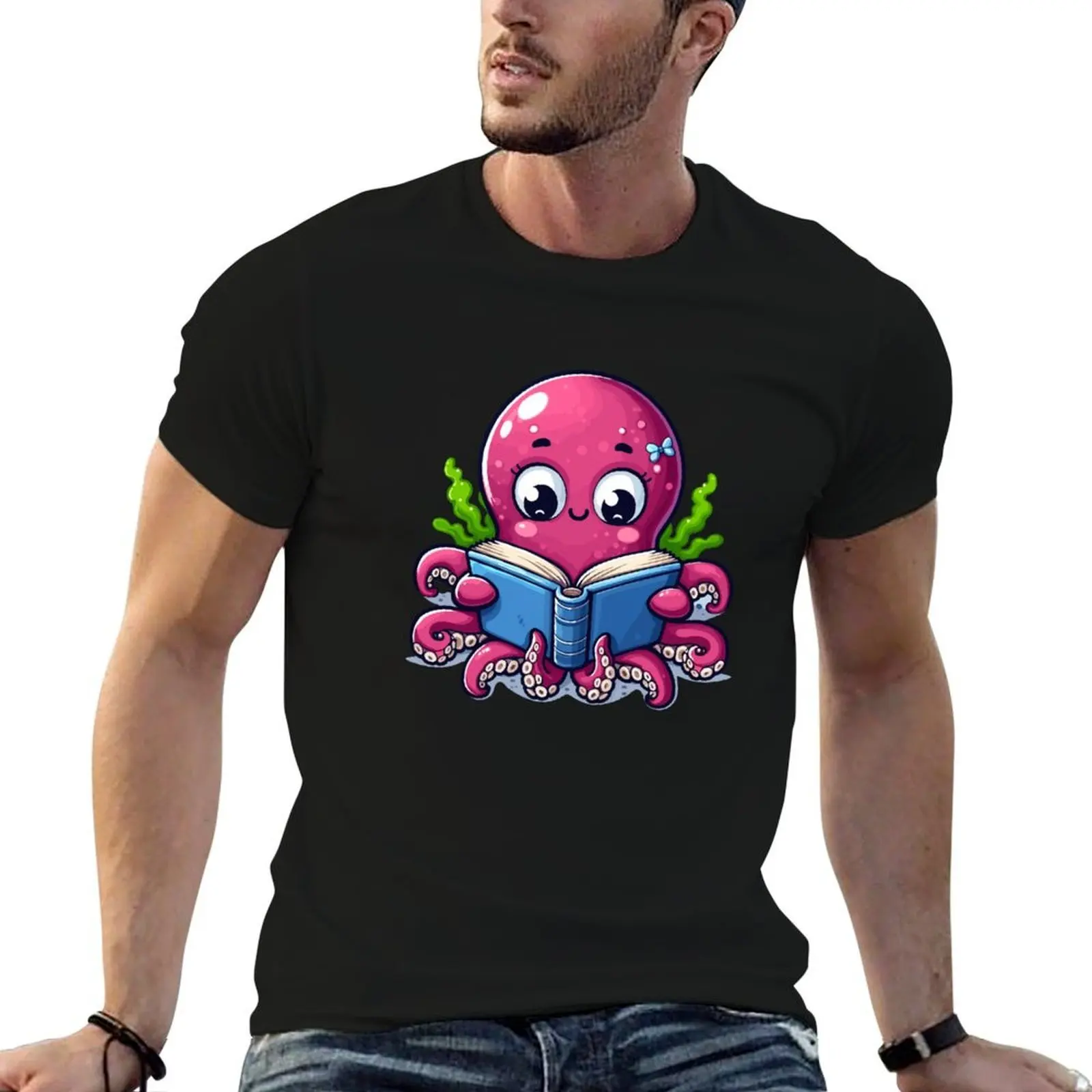 Camiseta de pulpo Bookworm, camisetas de anime, camiseta de gran tamaño, camiseta de diseñador para hombre, camiseta de lujo