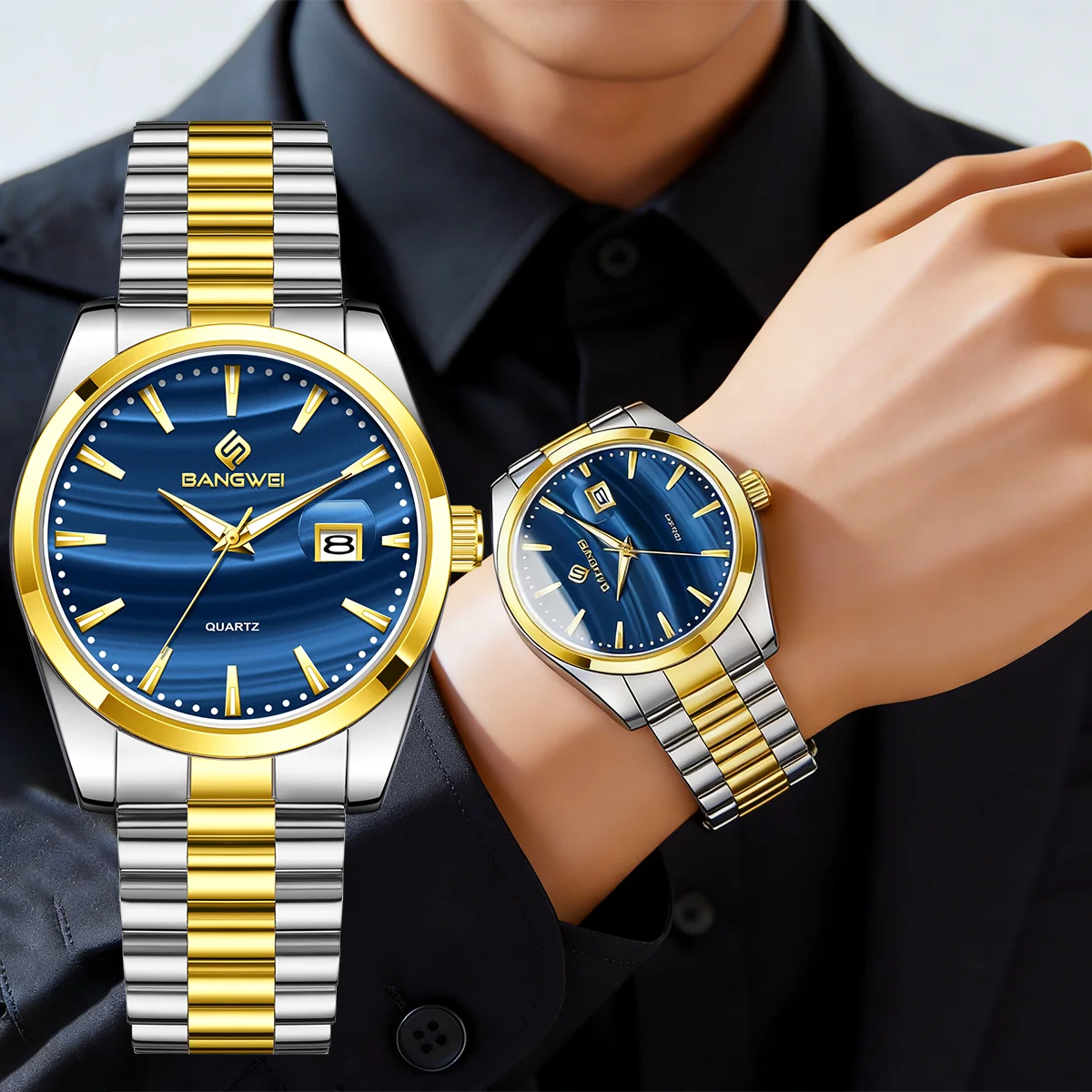 

Мужские кварцевые наручные часы BANGWEI с креативным циферблатом, водонепроницаемые, светящиеся, роскошные модные часы для мужчин + подарочная коробка