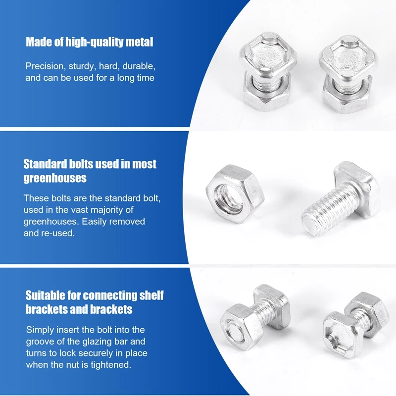 ACKOR 50 حزم الدفيئة المكسرات والمسامير رئيس مربع البراغي المكسرات الدفيئة طقم تصليح أجزاء استبدال لوازم الحدائق