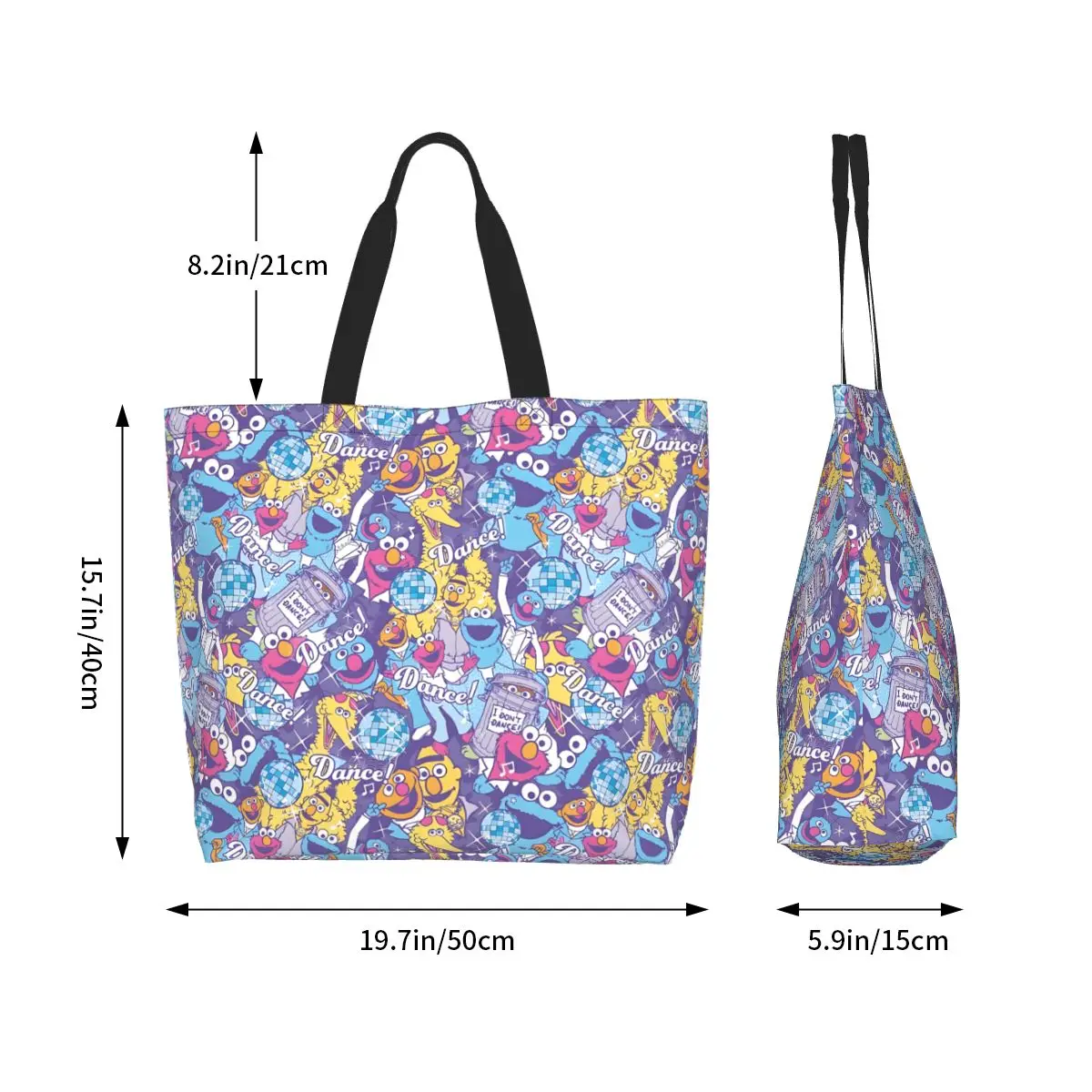 مخصص كوكي الوحش البقالة حمل حقيبة تسوق النساء الأطفال التلفزيون قماش المتسوق حقائب كتف حقيبة يد ذات سعة كبيرة #5