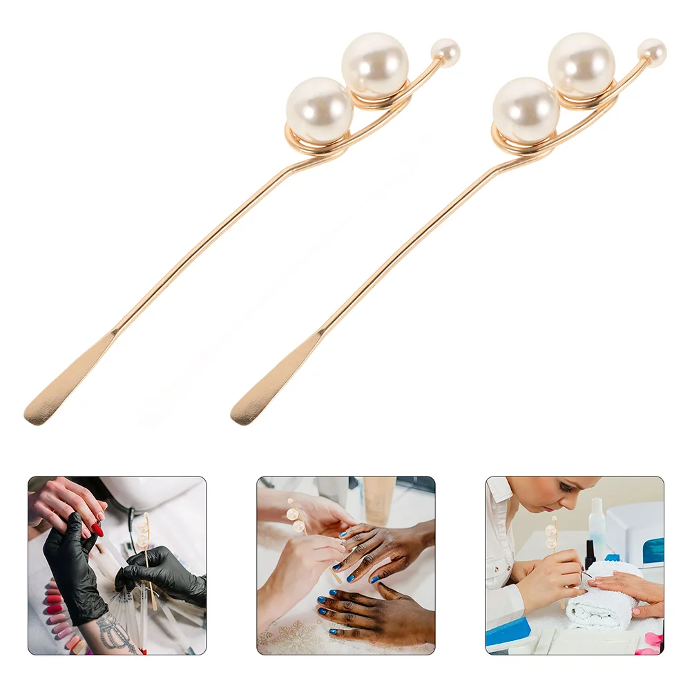 2 Pcs Manicure Tools Makeup Mixing Rod Stainless Steel Color Stick Nail Stirring Spatula Spoon