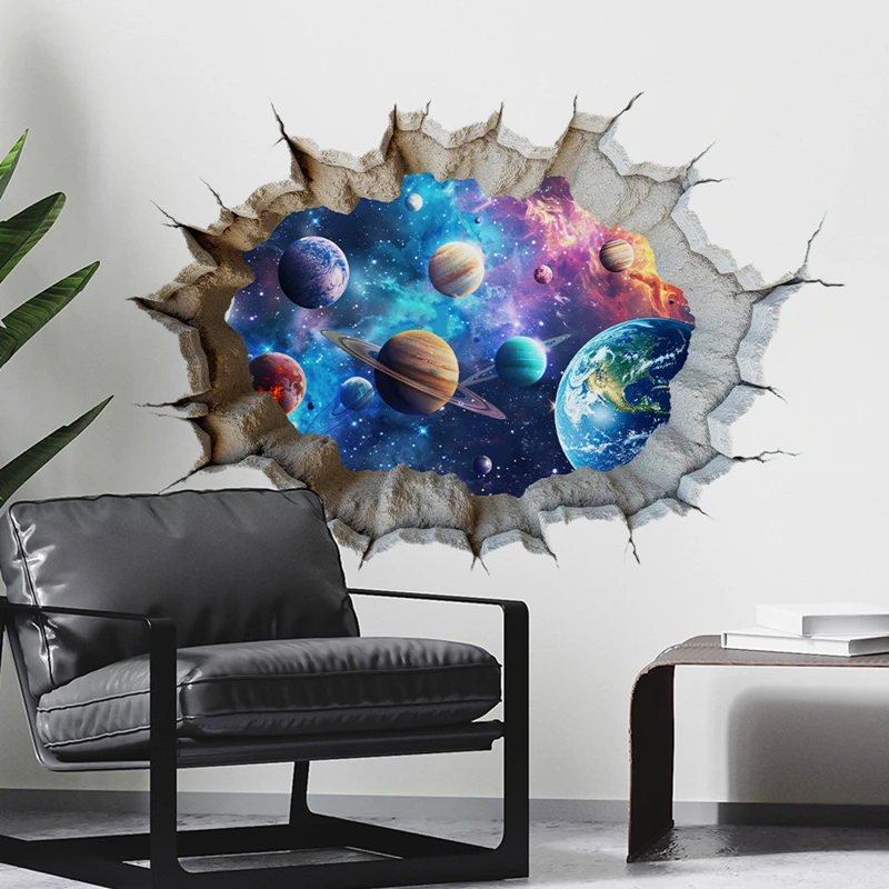 Cosmic Wonders Wallpaper Removable for Living Room Kids Bedroom Home Decoration Wall Hole Art Space Star Planet Vinyl Stickers