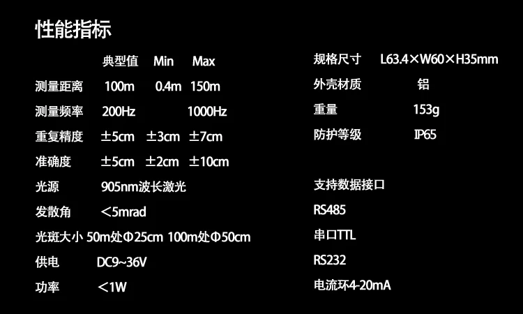 100 M Long-Distance Laser-Ranging-Sensor High-Speed Measurement Outdoor Infrared Radar Module Serial Port 485 Industrial