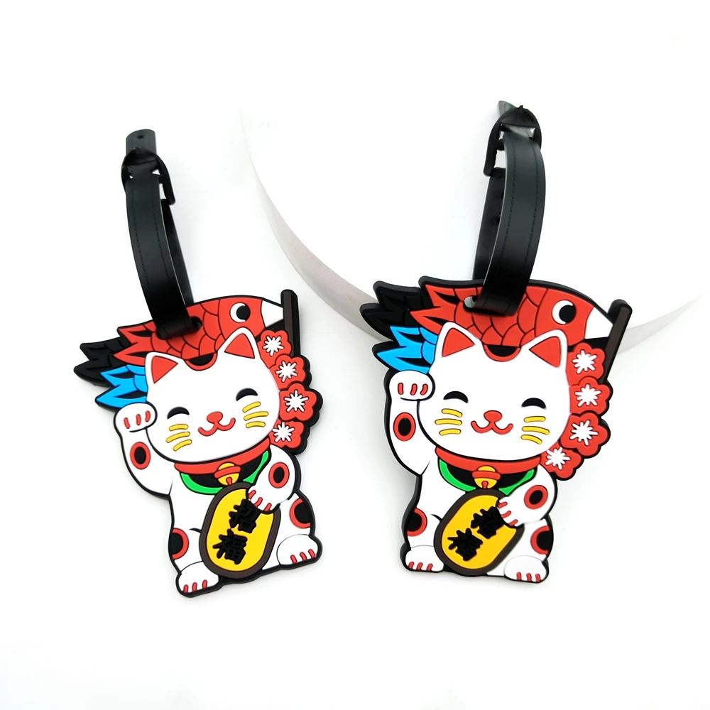 2pcs Cute Wealth Cat Luggage Tag Pendant for Travel and Business at Airports, Luggage Bag Loss Prevention Tag for Men and Women