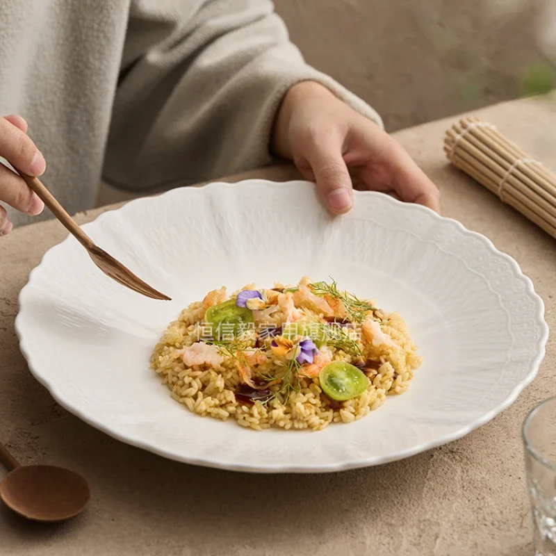 

Household White Ceramic Plate Soup Plate Cold Dish Fruit Salad Plate Hotel Tableware