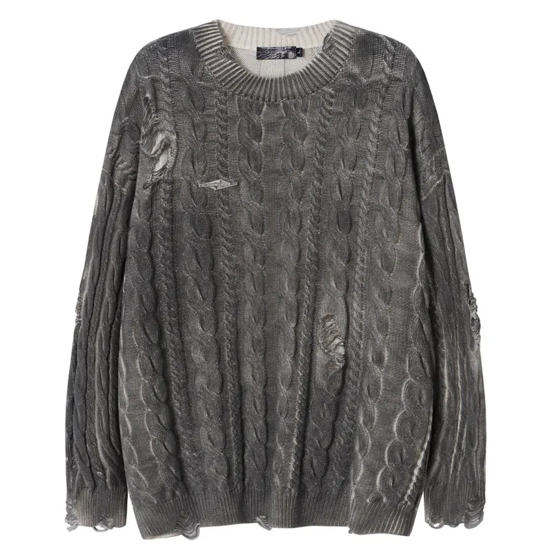 빈티지 스웨터 Y2K 그런지 찢어진 구멍 니트 풀오버 점퍼 streetwear 힙합 하라주쿠 펑크 고딕 캐주얼 루즈한 스웨터