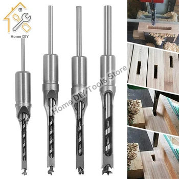 4PC HSS 트위스트 드릴 비트 스퀘어 오거 Mortising Chisel 드릴 세트 스퀘어 홀 목공 드릴 도구 키트 세트 확장 톱 