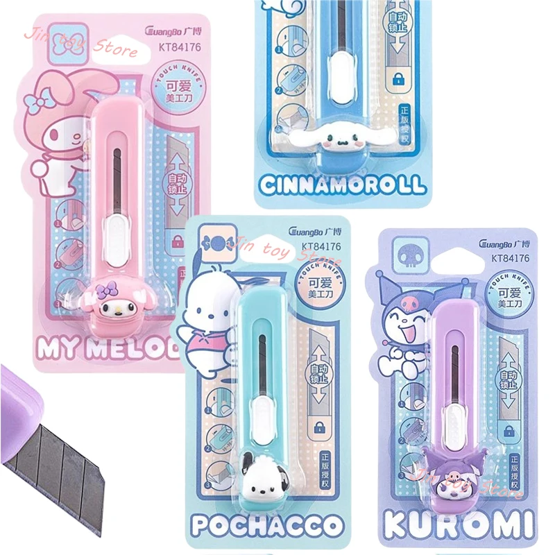 

New Sanrio Kuromi Cinnamoroll My Melody Pochacco Utility Knife Kawaii Cartoon Box Cutter Opener Portable Paper Knife Office Tool