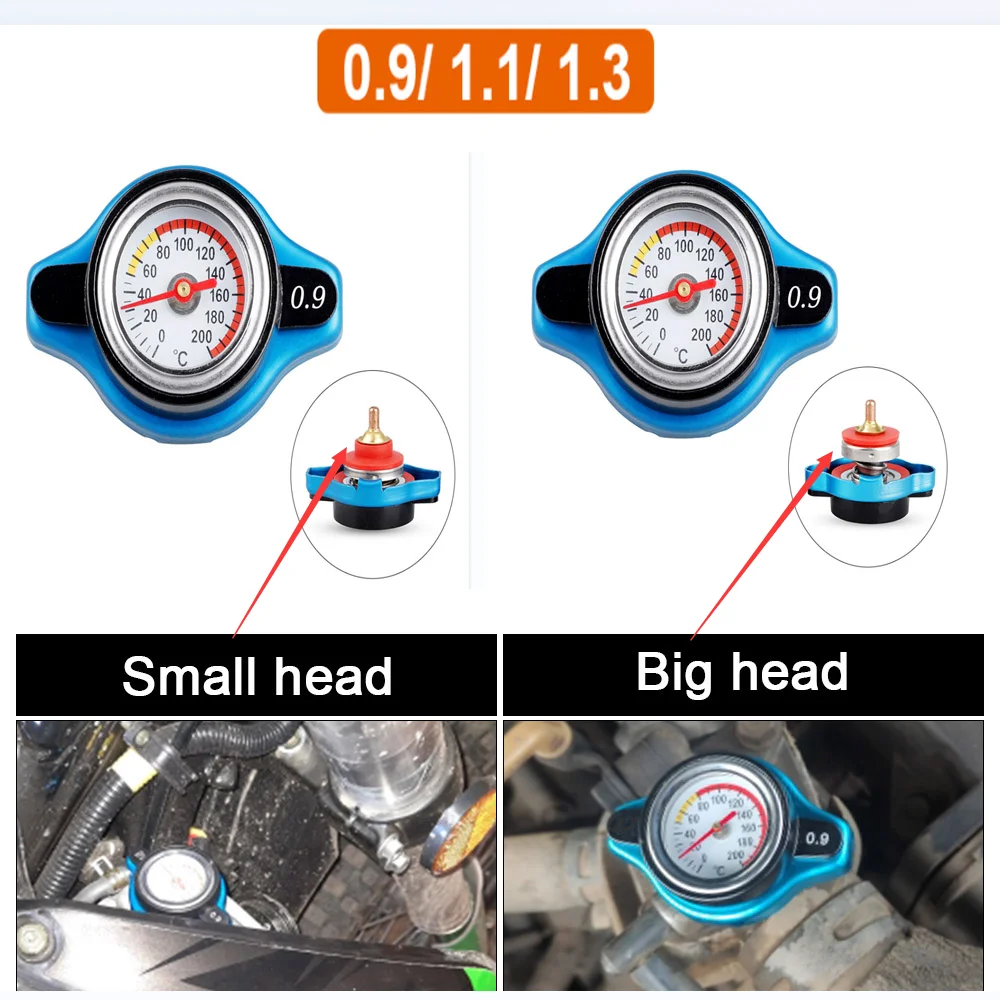 Car Thermost Radiator Cap Cover 0.9 Bar 1.1 Bar 1.3 Bar Big Or Small Head Water Temperature Gauge Cover