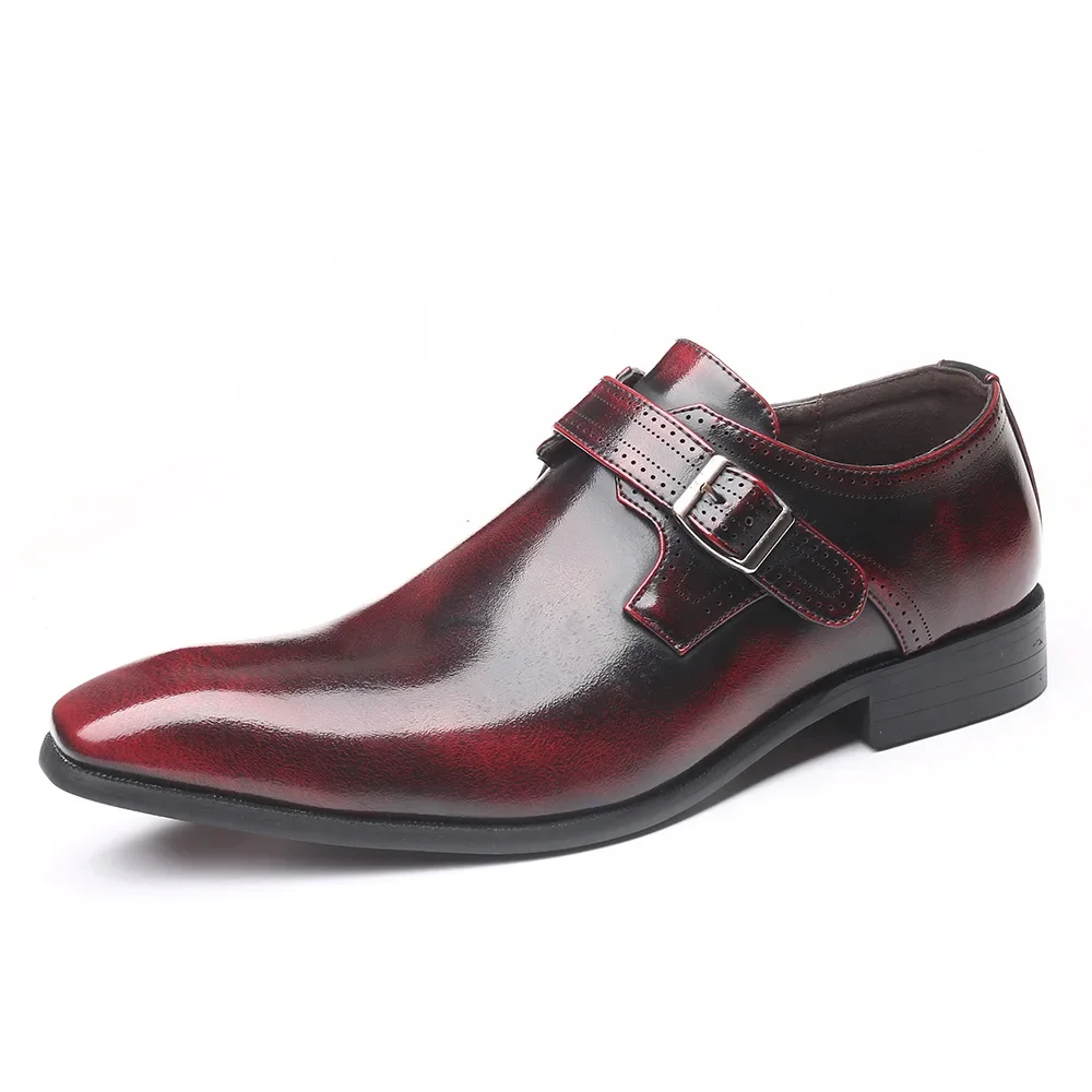 2025 new men's pointed British men's leather shoes buckle low order shoes large men's shoe covers
