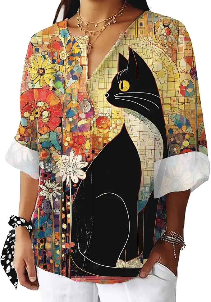 

Women's 2025 New Shirt Fashion Casual Color Short Sleeve Shirt Floral Print Top Loose V-Neck Sexy T-Shirt