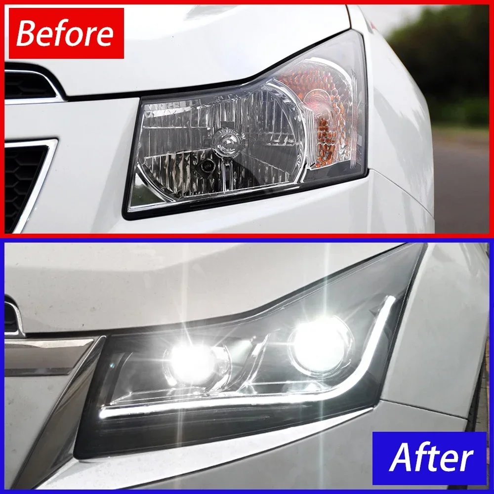 Przednie lampy samochodowe do Chevrolet Cruze 2009-2014 Led Auto reflektory montażowe aktualizacja projektora o wysokiej konfiguracji 2 akcesoria do